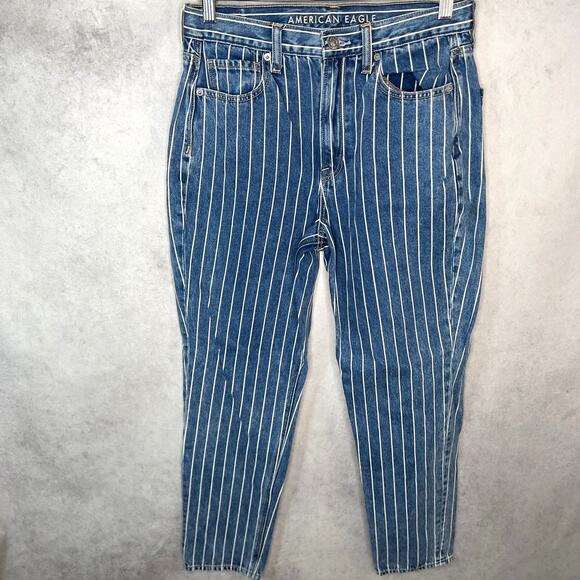 American Eagle Denim - American Eagle Striped High Rise Mom Jeans Vintage Inspired Size 6